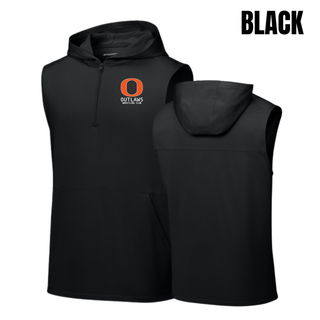 Ogden Outlaws Wrestling Club pocket logo sleeveless hooded quarter-zip in Black shown front and back