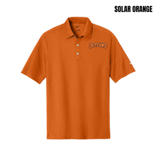 Solar Orange Tech Sport Dri-FIT polo with arched orange Outlaws lettering on the left chest