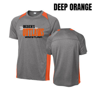Ogden's Outlaws Wrestling Arrow Colorblock Contender Tee with Deep Orange accent panels