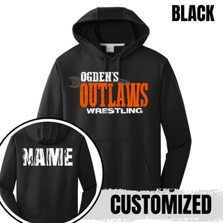 Black Ogden's Outlaws Wrestling arrow performance hoodie with custom name across the upper back