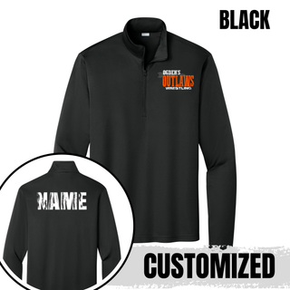 Black Ogden's Outlaws Wrestling Arrow PosiCharge Competitor Quarter-Zip Pullover with a custom name across the upper back