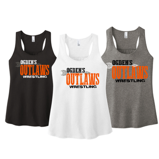 Ogden's Outlaws Wrestling Arrow Women's Racerback Tanks in Black, White, and Grey Frost