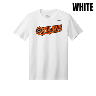White Ogden's Outlaws Wrestling bullet hole men's rLegend tee with an orange Outlaws logo across the chest