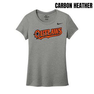 Carbon heather Ogden's Outlaws Wrestling bullet hole women's rLegend tee with an orange Outlaws logo across the chest