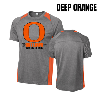 Ogden's Outlaws Wrestling Distressed O Colorblock Contender Tee with Deep Orange accents