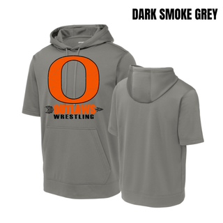 Ogden's Outlaws Wrestling Distressed O Fleece Short Sleeve Hooded Pullover in Dark Smoke Grey