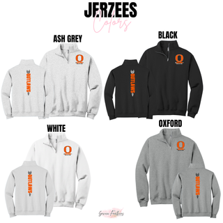 Ogden's Outlaws Wrestling Distressed O Front & Back Fleece Quarter-Zip in Ash Grey, Black, White, and Oxford