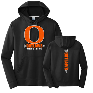 Ogden's Outlaws Wrestling Distressed O Front & Back Performance Hoodie in Black