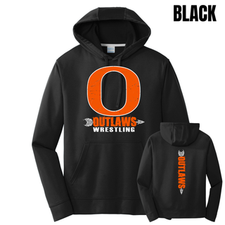 Ogden's Outlaws Wrestling Distressed O Front & Back Performance Hoodie in Black product view