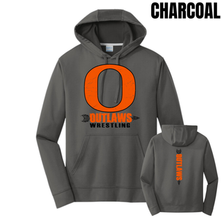 Ogden's Outlaws Wrestling Distressed O Front & Back Performance Hoodie in Charcoal