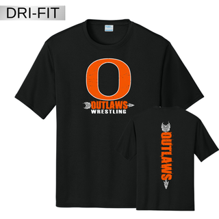 Ogden's Outlaws Wrestling Distressed O Front & Back Performance Tee in Black