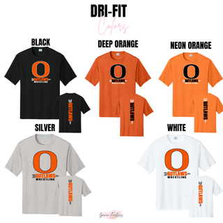 Ogden's Outlaws Wrestling Distressed O Front & Back Performance Tee color options