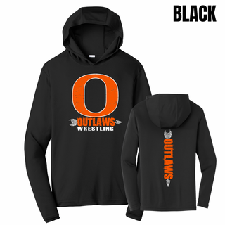 Ogden's Outlaws Wrestling Distressed O Front & Back PosiCharge Competitor Hoodie in Black product view