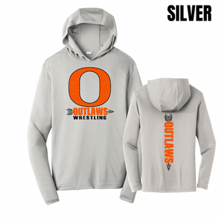 Ogden's Outlaws Wrestling Distressed O Front & Back PosiCharge Competitor Hoodie in Silver
