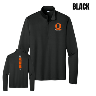 Ogden's Outlaws Wrestling Distressed O Front & Back PosiCharge Competitor Quarter-Zip Pullover in Black