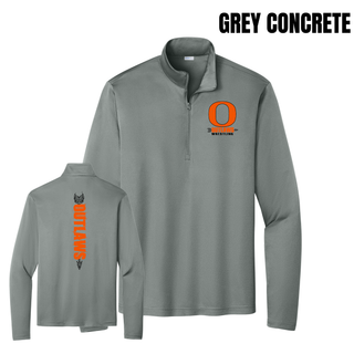 Ogden's Outlaws Wrestling Distressed O Front & Back PosiCharge Competitor Quarter-Zip Pullover in Grey Concrete