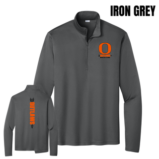 Ogden's Outlaws Wrestling Distressed O Front & Back PosiCharge Competitor Quarter-Zip Pullover in Iron Grey