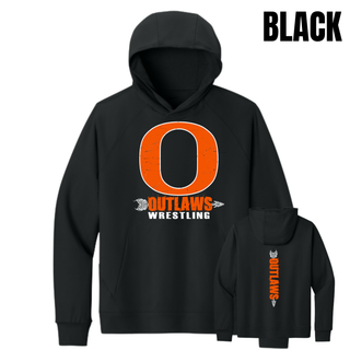 Ogden's Outlaws Wrestling Distressed O Front and Back Men's Dri-FIT Primary Hoodie in Black