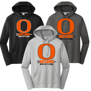 Ogden's Outlaws Wrestling Distressed O Performance Hoodie in Black, Silver, and Charcoal
