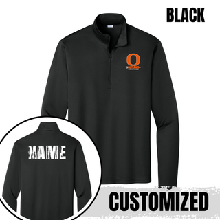 Ogden's Outlaws Wrestling Distressed O PosiCharge Competitor Quarter-Zip Pullover in Black with custom back name option