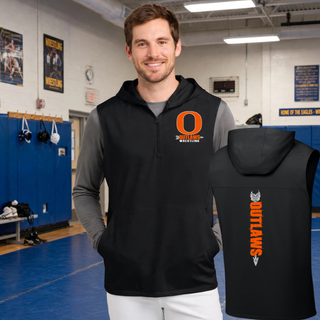 Ogden's Outlaws Wrestling Distressed O Stretch Sleeveless Hooded Quarter-Zip lifestyle image in Black