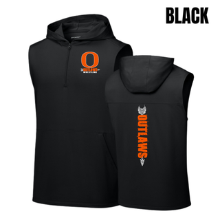 Ogden's Outlaws Wrestling Distressed O Stretch Sleeveless Hooded Quarter-Zip in Black