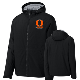 Ogden's Outlaws Wrestling Distressed O Waterproof Insulated Jacket in Black front and back views