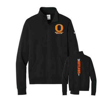 Ogden's Outlaws Wrestling Distressed O Front and Back Women's Fleece Half-Zip in Black
