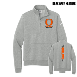 Ogden's Outlaws Wrestling Distressed O Front and Back Women's Fleece Half-Zip in Dark Grey Heather