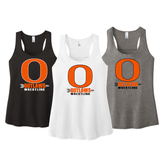 Ogden's Outlaws Wrestling Distressed O Women's Racerback Tank in Black, White, and Grey Frost