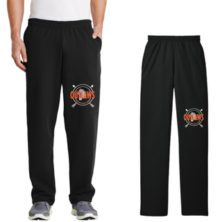 Ogden's Outlaws Wrestling Dreamcatcher Core Fleece Sweatpants with Pockets in black, model and flat view