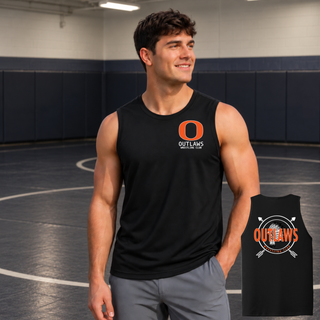 Ogden's Outlaws Wrestling Dreamcatcher Front & Back Men's PosiCharge Competitor Tank in Black on model