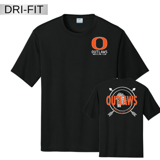 Ogden's Outlaws Wrestling Dreamcatcher Front & Back Performance Tee black mockup