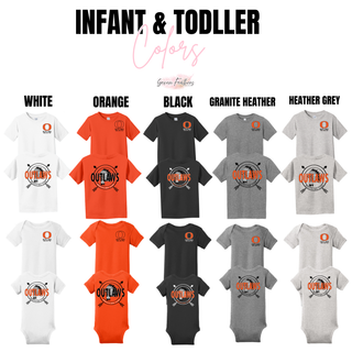 Ogden's Outlaws Wrestling Dreamcatcher infant and toddler front and back graphic top color options