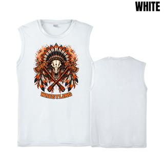 White men's PosiCharge Competitor tank front and back with a full-front feathered skull and crossed axes graphic and a plain back