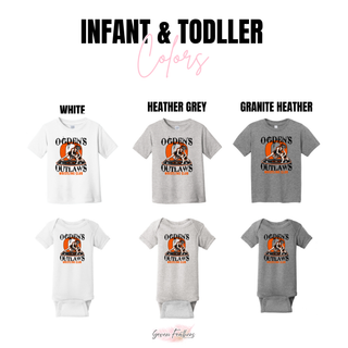 Ogden's Outlaws Wrestling girls takedown graphic infant and toddler tee and bodysuit in white, heather grey, and granite heather