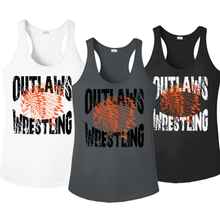 Ogden's Outlaws Wrestling Mat Brawler Women's PosiCharge Racerback Tank - White, Iron Grey, and Black