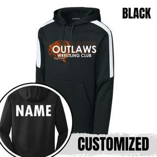 Ogden's Outlaws Wrestling Original Fan Favorite Hoodie, back with personalized name and colorblock shoulder panel