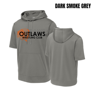 Ogden's Outlaws Wrestling Original Fleece Short Sleeve Hooded Pullover in Dark Smoke Grey, front and back