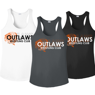 Ogden's Outlaws Wrestling Original Women's PosiCharge Racerback Tank in White, Iron Grey, and Black