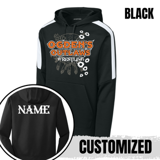 Ogden's Outlaws Wrestling Rustler Fan Favorite Hoodie - Black, back with name