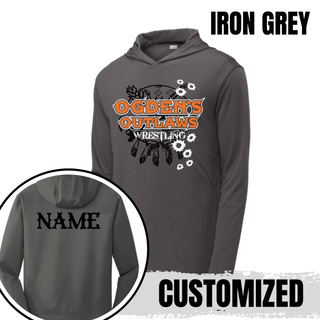 Ogden's Outlaws Wrestling Rustler PosiCharge Competitor Hoodie in Iron Grey, front and back with name customization