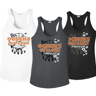 Ogden's Outlaws Wrestling Rustler Women's PosiCharge Racerback Tank - White, Iron Grey, and Black