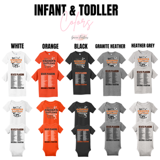 Ogden's Outlaws Wrestling State Placers 2026 Infant and Toddler Colors, White, Orange, Black, Granite Heather, and Heather Grey