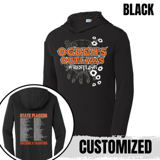 Ogden's Outlaws Wrestling State Placers 2026 PosiCharge Competitor Hoodie in Black, front and back