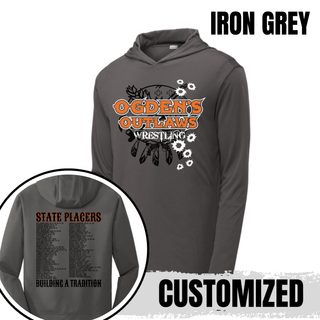 Ogden's Outlaws Wrestling State Placers 2026 PosiCharge Competitor Hoodie in Iron Grey, front and back