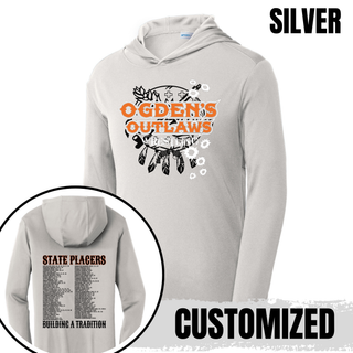 Ogden's Outlaws Wrestling State Placers 2026 PosiCharge Competitor Hoodie in Silver, front and back