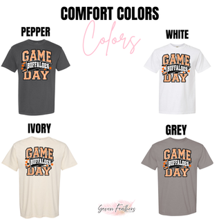 Onaga Buffaloes Game Day Pennant Top Comfort Colors color options: Pepper, White, Ivory, Grey