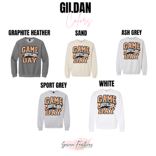 Onaga Buffaloes Game Day Pennant Top Gildan color options: Graphite Heather, Sand, Ash Grey, Sport Grey, White