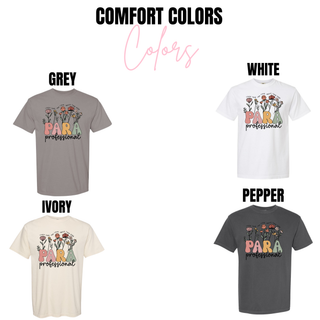 Comfort Colors Para Professional Top tee swatch in grey white ivory and pepper
